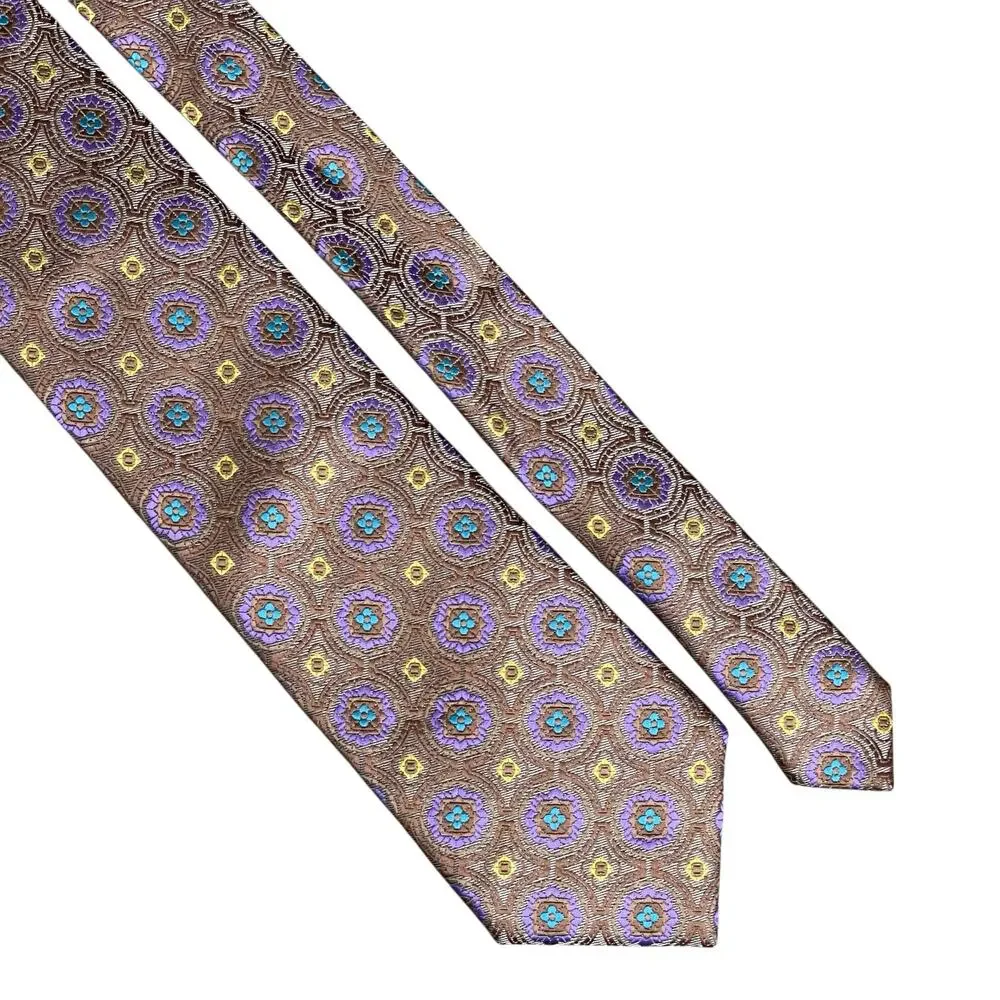Sparks John Sparks Hand Made Geometric Tie Men's OS Brown Purple Pointed Necktie